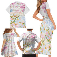 Hawaiian and Japanese Culture Together Family Matching Short Sleeve Bodycon Dress and Hawaiian Shirt Tribal Motifs with Lei and Japanese Sakura Pattern LT03 - Polynesian Pride