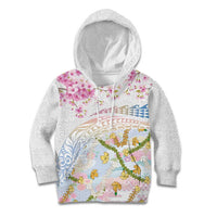 Hawaiian and Japanese Culture Together Kid Hoodie Tribal Motifs with Lei and Japanese Sakura Pattern LT03 Hoodie White - Polynesian Pride
