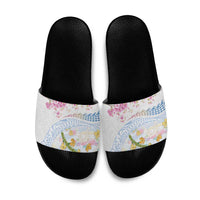 Hawaiian and Japanese Culture Together Slide Sandals Tribal Motifs with Lei and Japanese Sakura Pattern