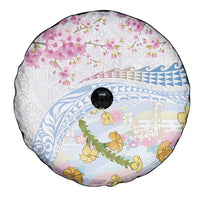 Hawaiian and Japanese Culture Together Spare Tire Cover Tribal Motifs with Lei and Japanese Sakura Pattern LT03 - Polynesian Pride