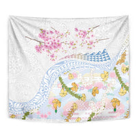 Hawaiian and Japanese Culture Together Tapestry Tribal Motifs with Lei and Japanese Sakura Pattern LT03 - Polynesian Pride
