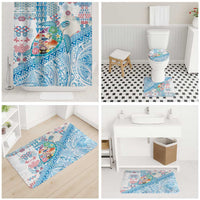 Hawaiian and Japanese Culture Together Bathroom Set Tropical Honu with Japanese Elements Blue Color