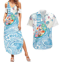 Hawaiian and Japanese Culture Together Couples Matching Summer Maxi Dress and Hawaiian Shirt Tropical Honu with Japanese Elements Blue Color LT03 Blue - Polynesian Pride
