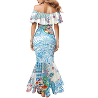 Hawaiian and Japanese Culture Together Family Matching Mermaid Dress and Hawaiian Shirt Tropical Honu with Japanese Elements Blue Color LT03 - Polynesian Pride