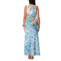 Hawaiian and Japanese Culture Together Family Matching Tank Maxi Dress and Hawaiian Shirt Tropical Honu with Japanese Elements Blue Color LT03 - Polynesian Pride