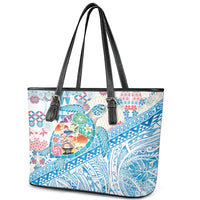 Hawaiian and Japanese Culture Together Leather Tote Bag Tropical Honu with Japanese Elements Blue Color LT03 - Polynesian Pride