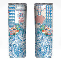 Hawaiian and Japanese Culture Together Skinny Tumbler Tropical Honu with Japanese Elements Blue Color LT03 Blue - Polynesian Pride