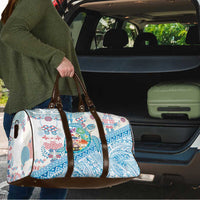 Hawaiian and Japanese Culture Together Travel Bag Tropical Honu with Japanese Elements Blue Color