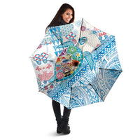 Hawaiian and Japanese Culture Together Umbrella Tropical Honu with Japanese Elements Blue Color