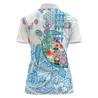 Hawaiian and Japanese Culture Together Women Polo Shirt Tropical Honu with Japanese Elements Blue Color LT03 - Polynesian Pride