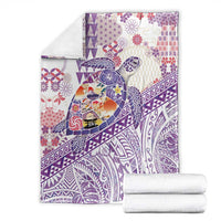 Hawaiian and Japanese Culture Together Blanket Tropical Honu with Japanese Elements Purple Color