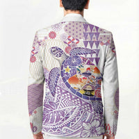 Hawaiian and Japanese Culture Together Blazer Tropical Honu with Japanese Elements Purple Color