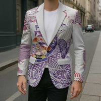 Hawaiian and Japanese Culture Together Blazer Tropical Honu with Japanese Elements Purple Color