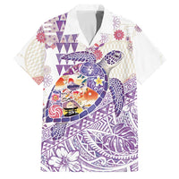 Hawaiian and Japanese Culture Together Family Matching Puletasi and Hawaiian Shirt Tropical Honu with Japanese Elements Purple Color LT03 Dad's Shirt - Short Sleeve Purple - Polynesian Pride