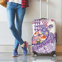 Hawaiian and Japanese Culture Together Luggage Cover Tropical Honu with Japanese Elements Purple Color LT03 - Polynesian Pride