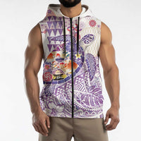 Hawaiian and Japanese Culture Together Sleeveless Zip Hoodie Tropical Honu with Japanese Elements Purple Color LT03 - Polynesian Pride