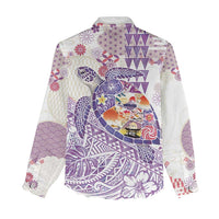 Hawaiian and Japanese Culture Together Women Casual Shirt Tropical Honu with Japanese Elements Purple Color LT03 - Polynesian Pride
