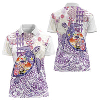 Hawaiian and Japanese Culture Together Women Polo Shirt Tropical Honu with Japanese Elements Purple Color LT03 - Polynesian Pride