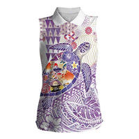 Hawaiian and Japanese Culture Together Women Sleeveless Polo Shirt Tropical Honu with Japanese Elements Purple Color LT03 Female Purple - Polynesian Pride