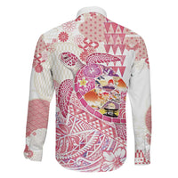 Hawaiian and Japanese Culture Together Family Matching Tank Maxi Dress and Hawaiian Shirt Tropical Honu with Japanese Elements Pink Color LT03 - Polynesian Pride