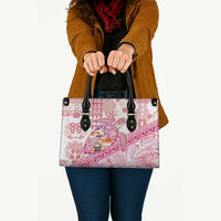 Hawaiian and Japanese Culture Together Leather Bag Tropical Honu with Japanese Elements Pink Color