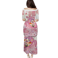 Hawaiian and Japanese Culture Together Puletasi Tropical Honu with Japanese Elements Pink Color