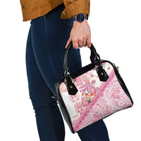 Hawaiian and Japanese Culture Together Shoulder Handbag Tropical Honu with Japanese Elements Pink Color