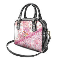 Hawaiian and Japanese Culture Together Shoulder Handbag Tropical Honu with Japanese Elements Pink Color