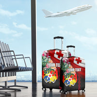 Personalised Tonga Emancipation Day Luggage Cover Flag Map and Hibiscus Flower Ngatu Pattern