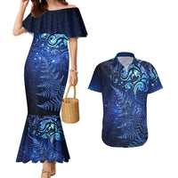 New Zealand Matariki Couples Matching Mermaid Dress and Hawaiian Shirt Maori Pattern and Silver Fern LT03 Blue - Polynesian Pride