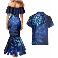 New Zealand Matariki Couples Matching Mermaid Dress and Hawaiian Shirt Maori Pattern and Silver Fern LT03 - Polynesian Pride