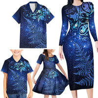 New Zealand Matariki Family Matching Long Sleeve Bodycon Dress and Hawaiian Shirt Maori Pattern and Silver Fern LT03 - Polynesian Pride