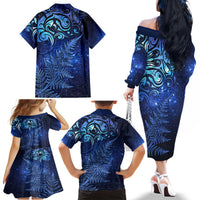 New Zealand Matariki Family Matching Off The Shoulder Long Sleeve Dress and Hawaiian Shirt Maori Pattern and Silver Fern LT03 - Polynesian Pride