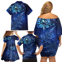 New Zealand Matariki Family Matching Off Shoulder Short Dress and Hawaiian Shirt Maori Pattern and Silver Fern LT03 - Polynesian Pride
