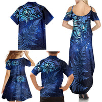 New Zealand Matariki Family Matching Summer Maxi Dress and Hawaiian Shirt Maori Pattern and Silver Fern LT03 - Polynesian Pride