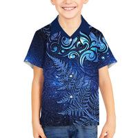 New Zealand Matariki Family Matching Summer Maxi Dress and Hawaiian Shirt Maori Pattern and Silver Fern LT03 Son's Shirt Blue - Polynesian Pride