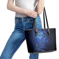New Zealand Matariki Leather Tote Bag Maori Pattern and Silver Fern LT03 - Polynesian Pride