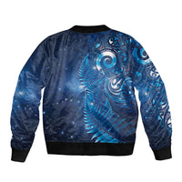 Aotearoa New Zealand New Year Bomber Jacket Tribal Koru Tattoo Blue Galaxy Maori Silver Fern