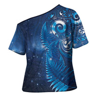 Aotearoa New Zealand New Year Cross Shoulder Shirt Tribal Koru Tattoo Blue Galaxy Maori Silver Fern LT03 - Polynesian Pride