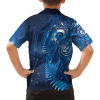Aotearoa New Zealand New Year Family Matching Off The Shoulder Long Sleeve Dress and Hawaiian Shirt Tribal Koru Tattoo Blue Galaxy Maori Silver Fern LT03 - Polynesian Pride