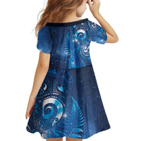 Aotearoa New Zealand New Year Family Matching Off The Shoulder Long Sleeve Dress and Hawaiian Shirt Tribal Koru Tattoo Blue Galaxy Maori Silver Fern LT03 - Polynesian Pride