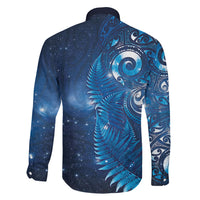 Aotearoa New Zealand New Year Family Matching Off Shoulder Short Dress and Hawaiian Shirt Tribal Koru Tattoo Blue Galaxy Maori Silver Fern LT03 - Polynesian Pride