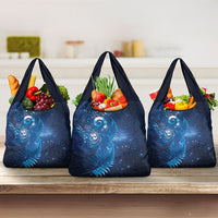 Aotearoa New Zealand New Year Grocery Bag Tribal Koru Tattoo Blue Galaxy Maori Silver Fern LT03 3-pack One Size Blue - Polynesian Pride