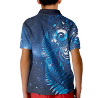 Aotearoa New Zealand New Year Kid Polo Shirt Tribal Koru Tattoo Blue Galaxy Maori Silver Fern LT03 - Polynesian Pride