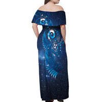 Aotearoa New Zealand New Year Off Shoulder Maxi Dress Tribal Koru Tattoo Blue Galaxy Maori Silver Fern LT03 - Polynesian Pride