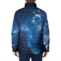 Aotearoa New Zealand New Year Padded Jacket Tribal Koru Tattoo Blue Galaxy Maori Silver Fern