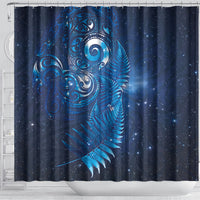 Aotearoa New Zealand New Year Shower Curtain Tribal Koru Tattoo Blue Galaxy Maori Silver Fern LT03 - Polynesian Pride