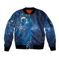 Aotearoa New Zealand New Year Sleeve Zip Bomber Jacket Tribal Koru Tattoo Blue Galaxy Maori Silver Fern