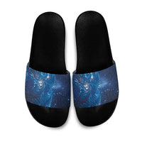 Aotearoa New Zealand New Year Slide Sandals Tribal Koru Tattoo Blue Galaxy Maori Silver Fern