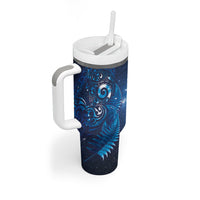 Aotearoa New Zealand New Year Tumbler With Handle Tribal Koru Tattoo Blue Galaxy Maori Silver Fern LT03 - Polynesian Pride